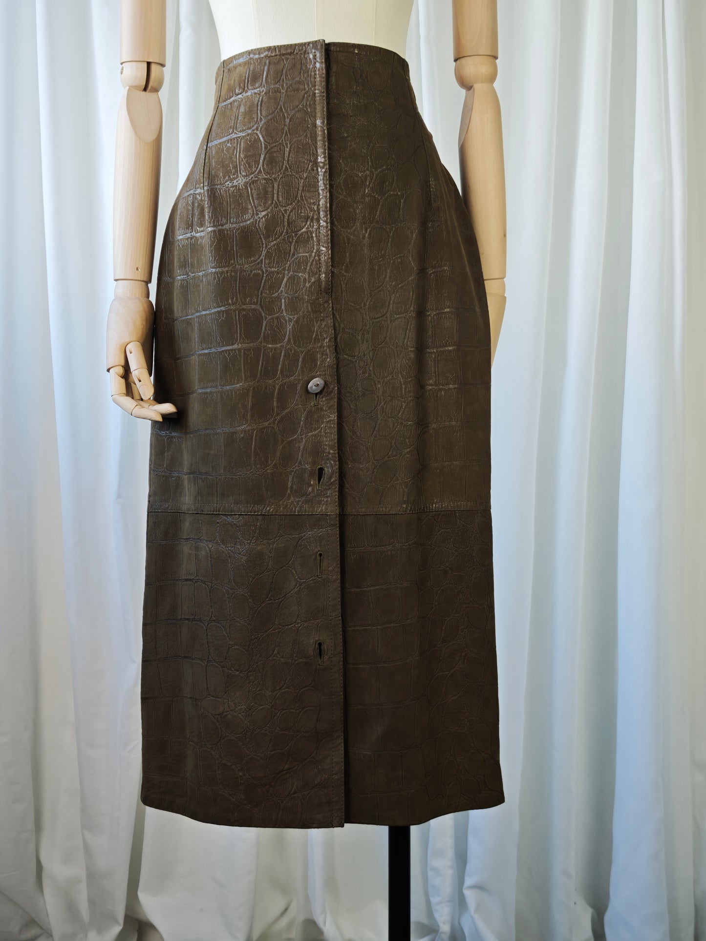 Leather crocodile print skirt