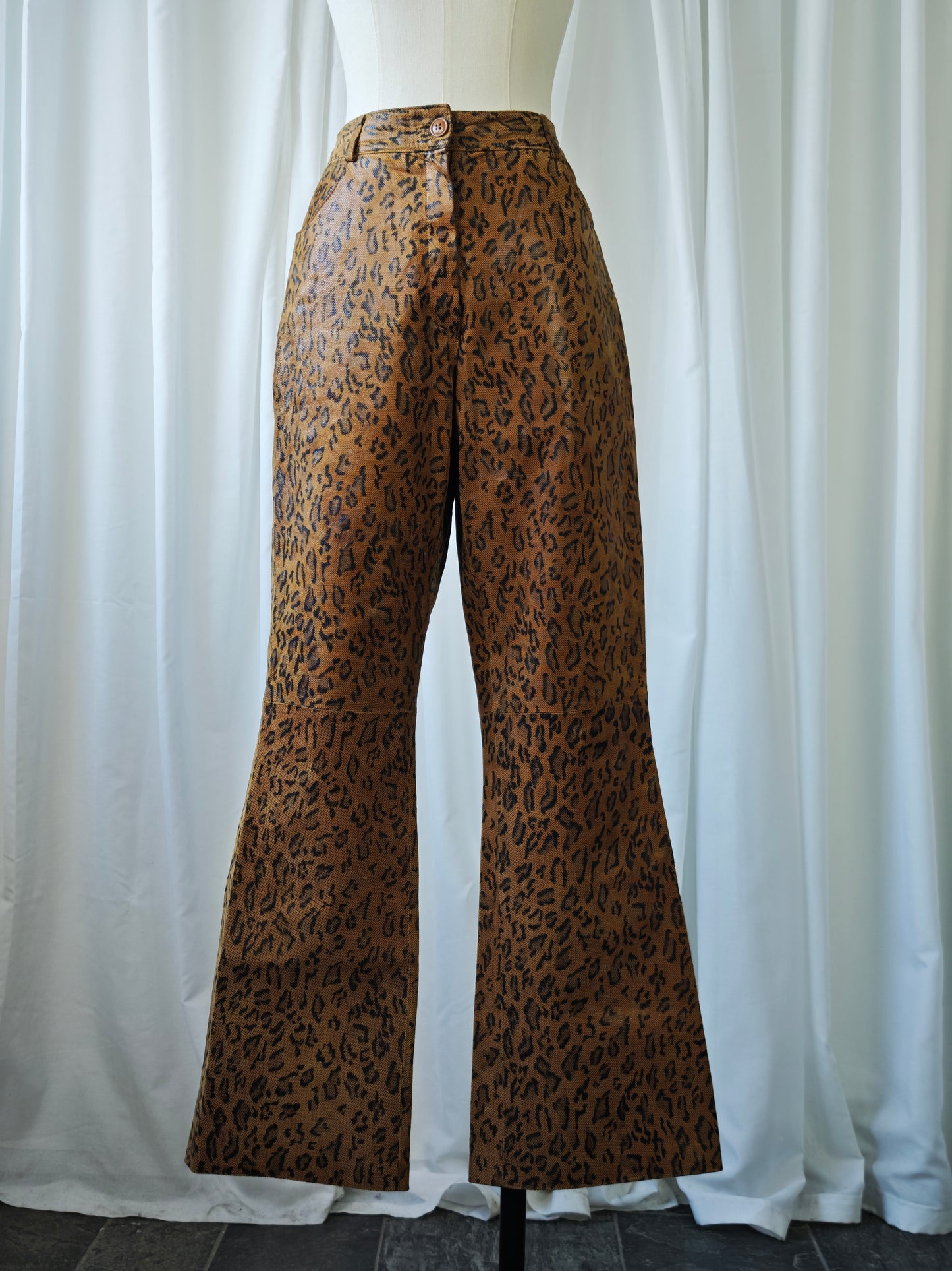 Leather leopard trousers