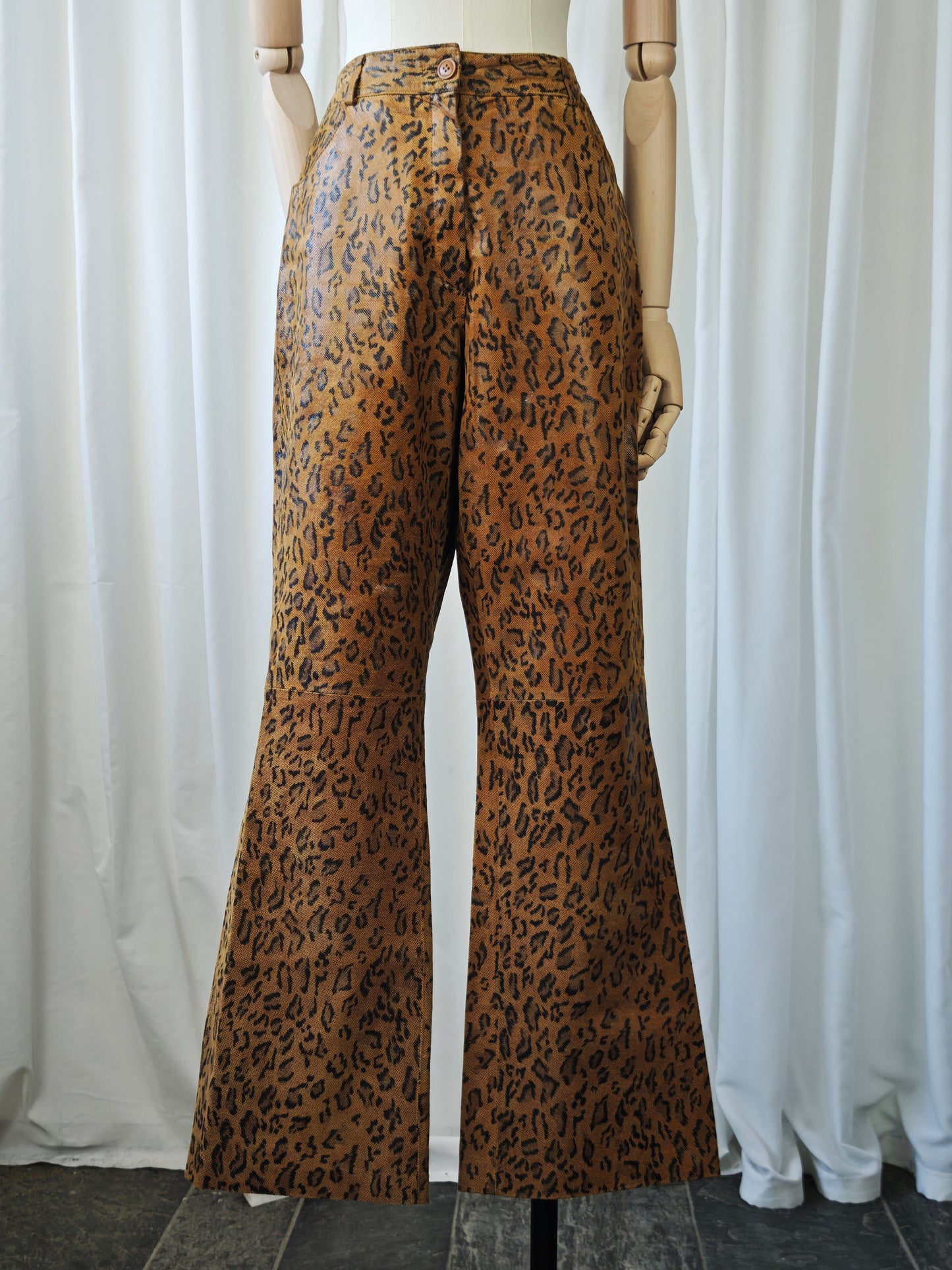 Leather leopard trousers