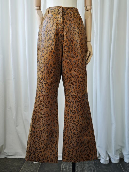 Leather leopard trousers