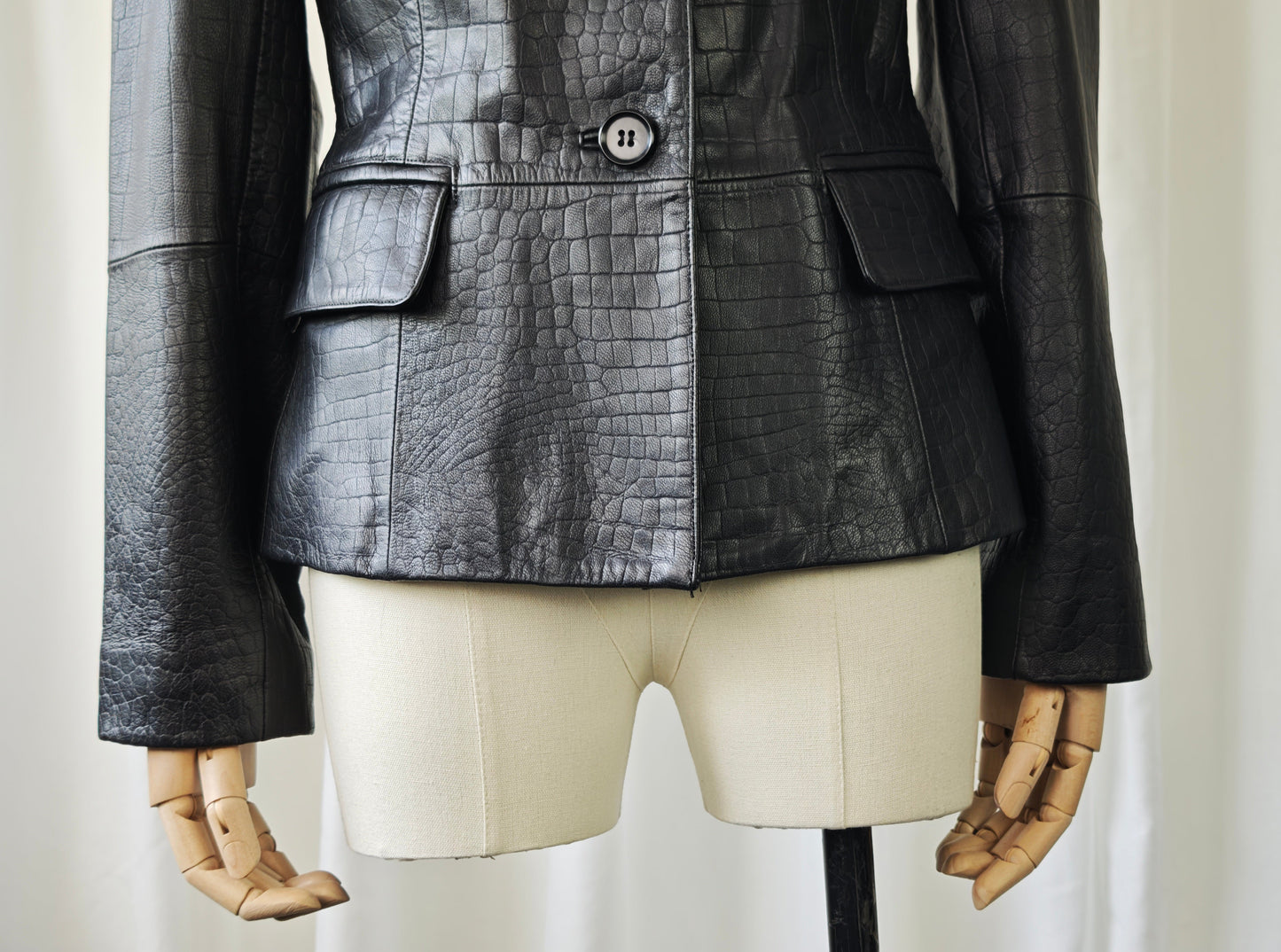 Black leather croco blazer