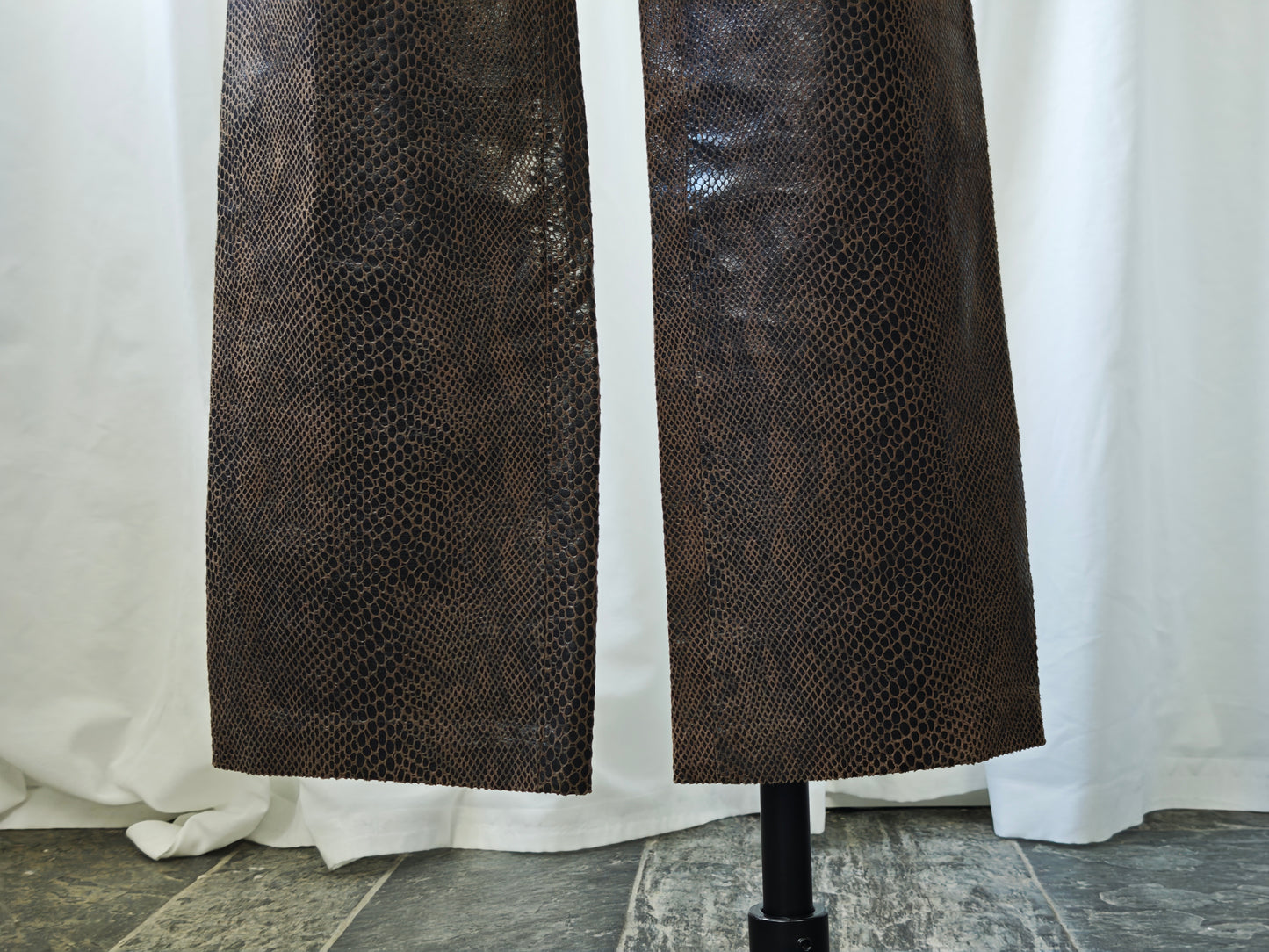 Crocodile print leather trousers