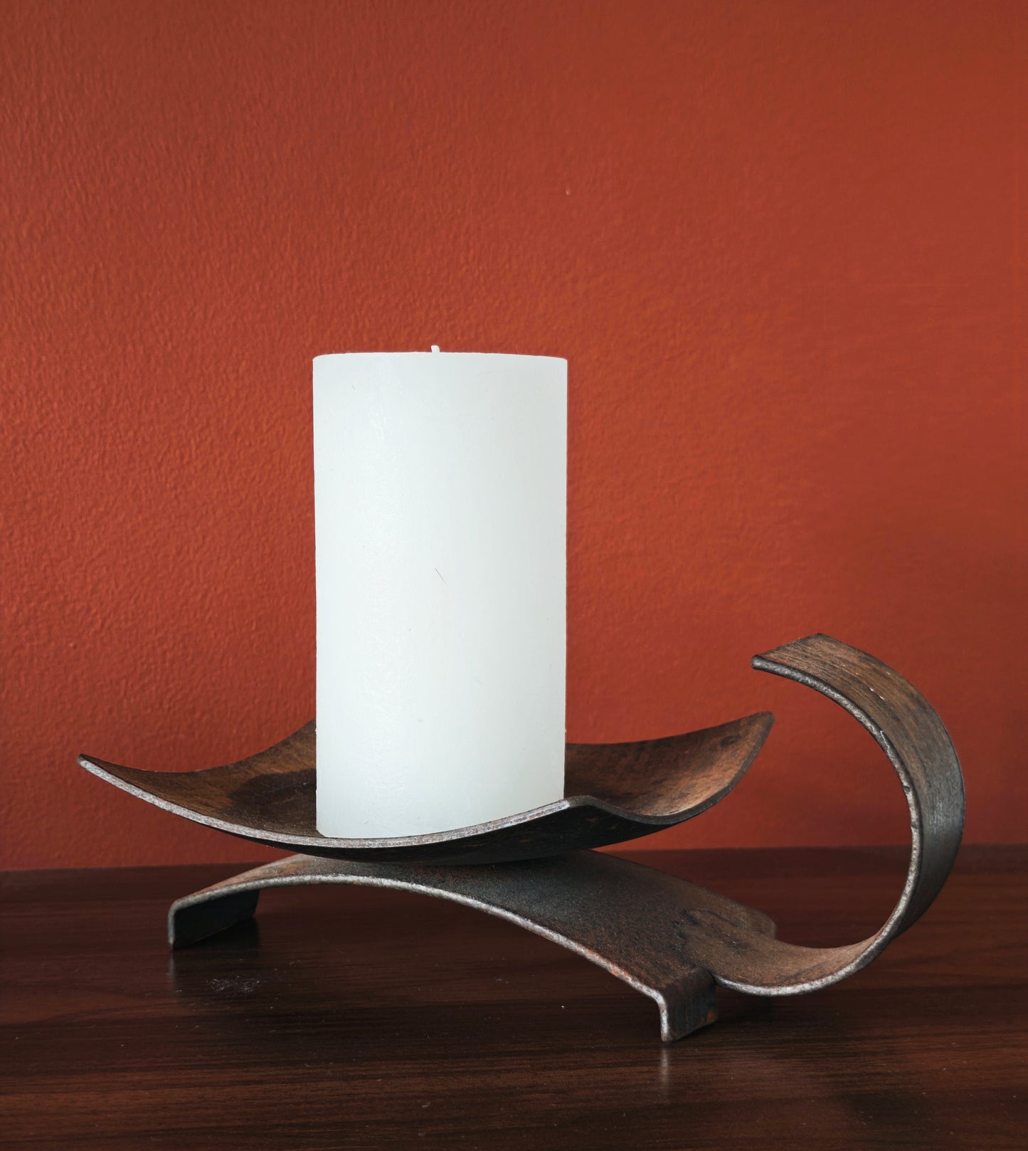 Brutalist iron candle holder