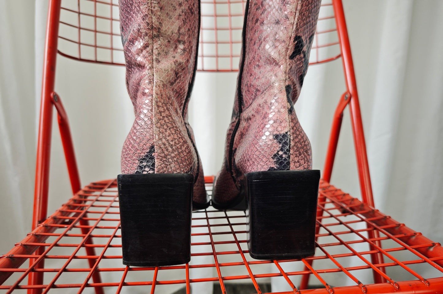 Pink snake print boots