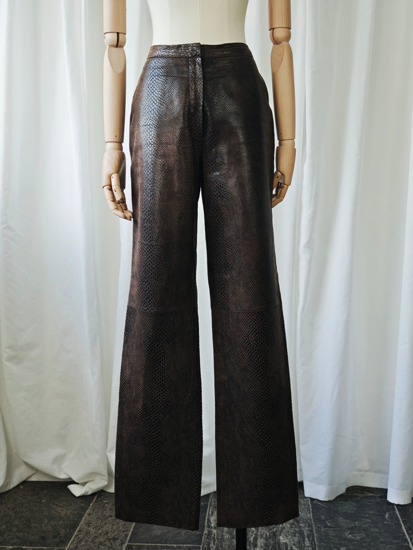 Crocodile print leather trousers