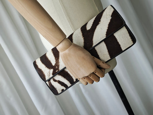 Genuine zebra hide clutch