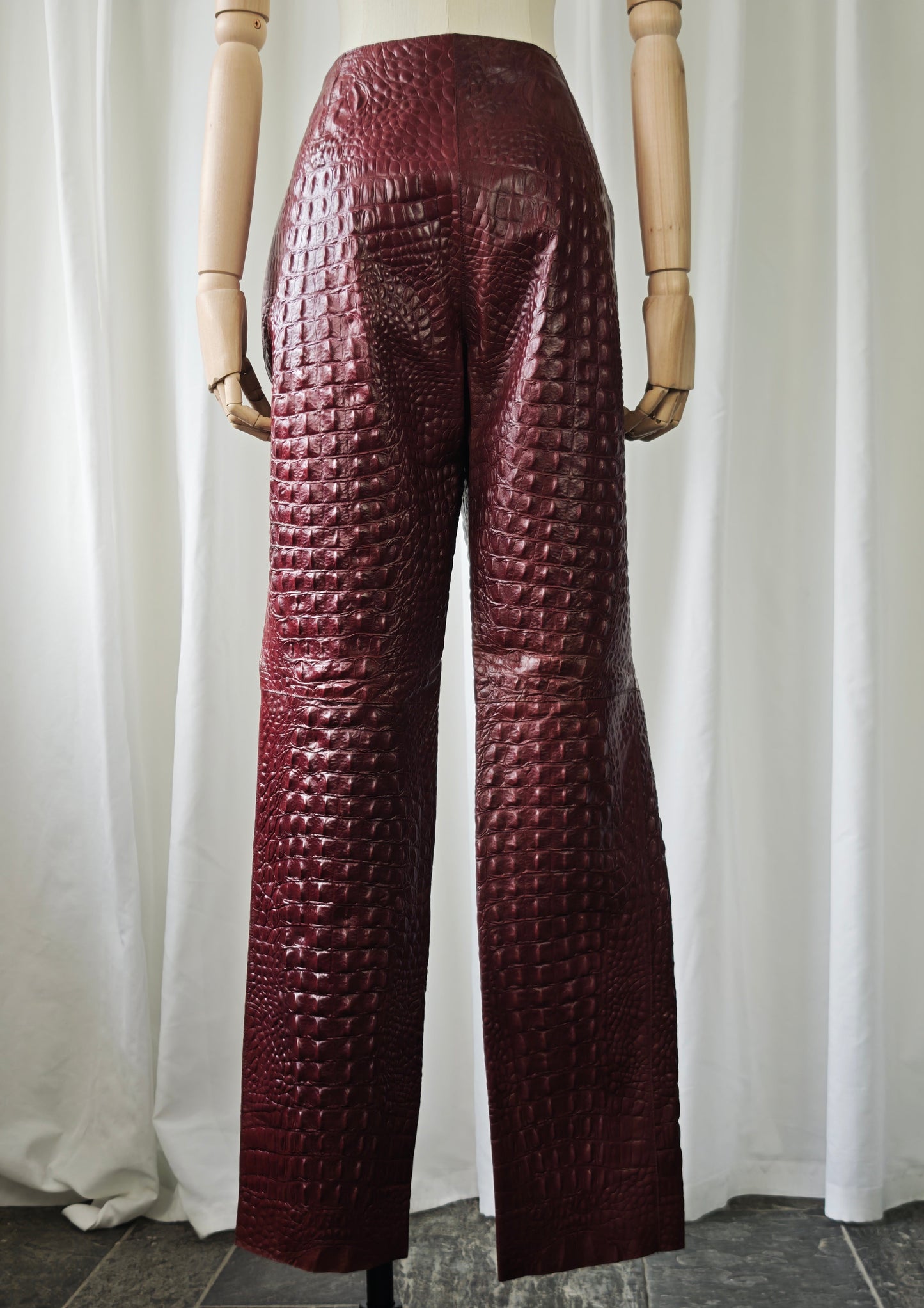 Leather croco embossed trousers
