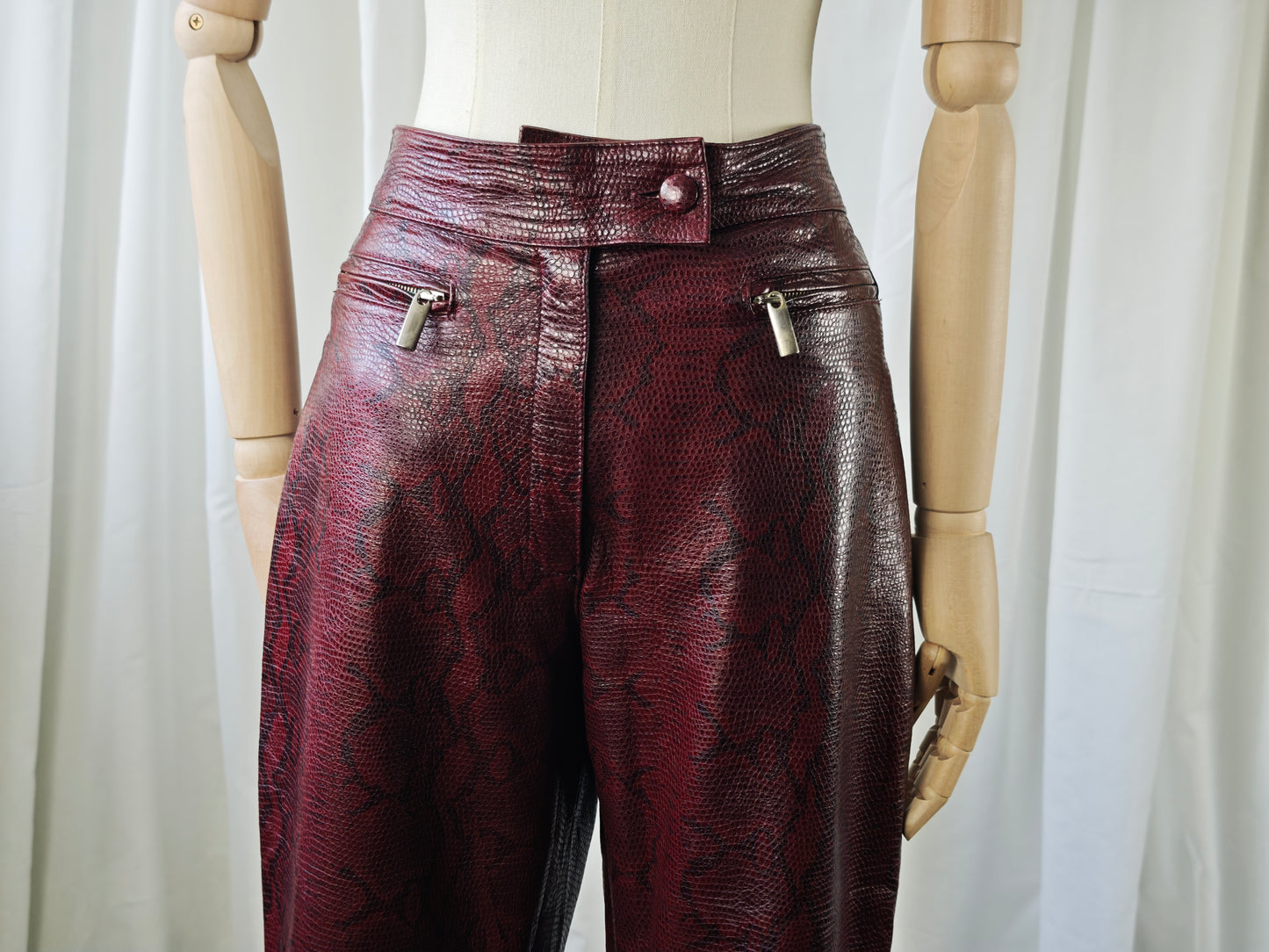 Burgundy snake trousers - M