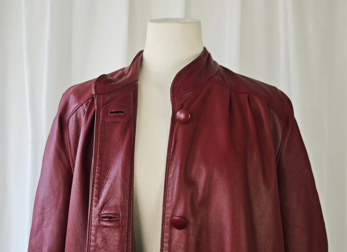 Burgundy leather trench coat