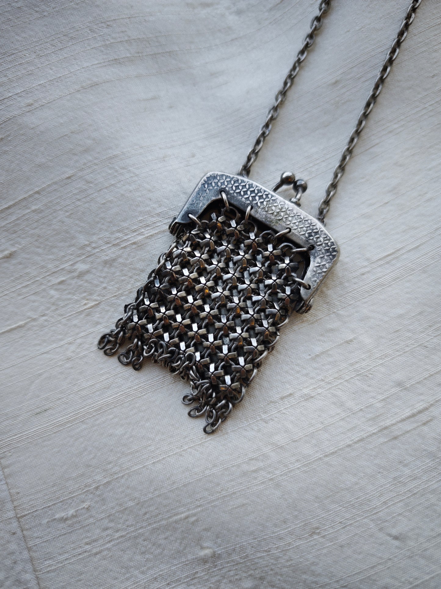 Antique chainmail purse necklace