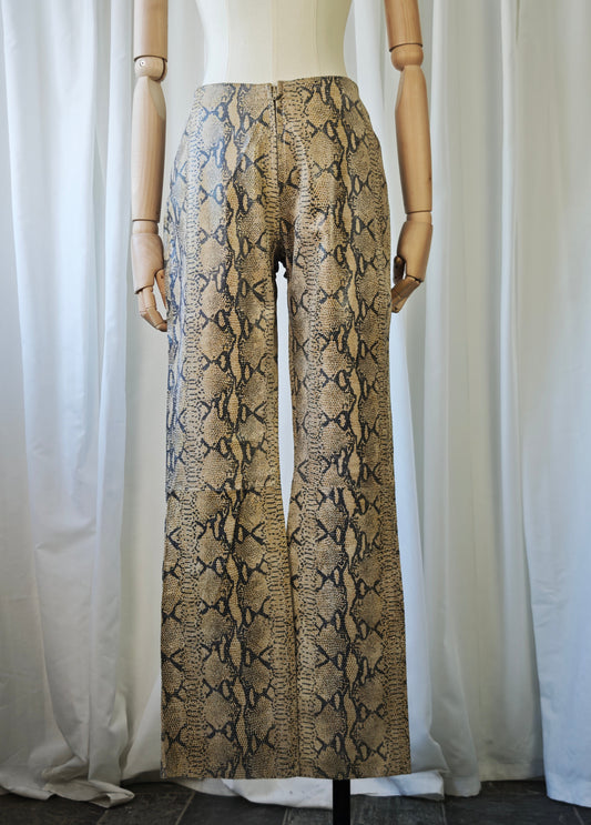 Leather snake print trousers