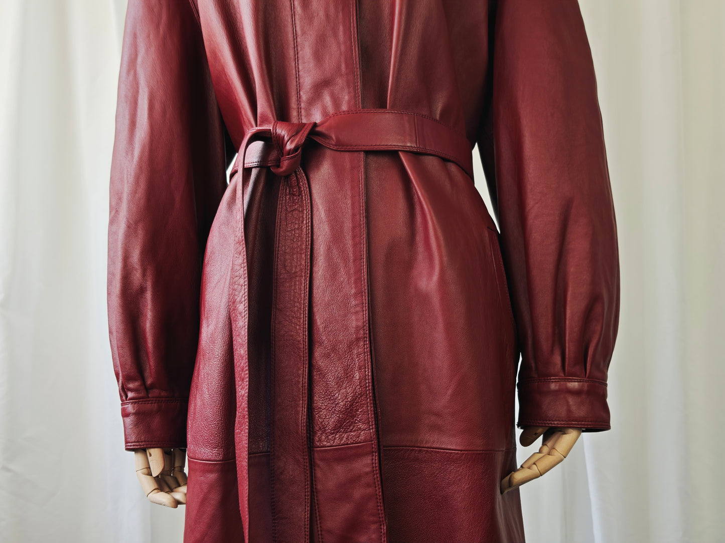 Burgundy leather trench coat