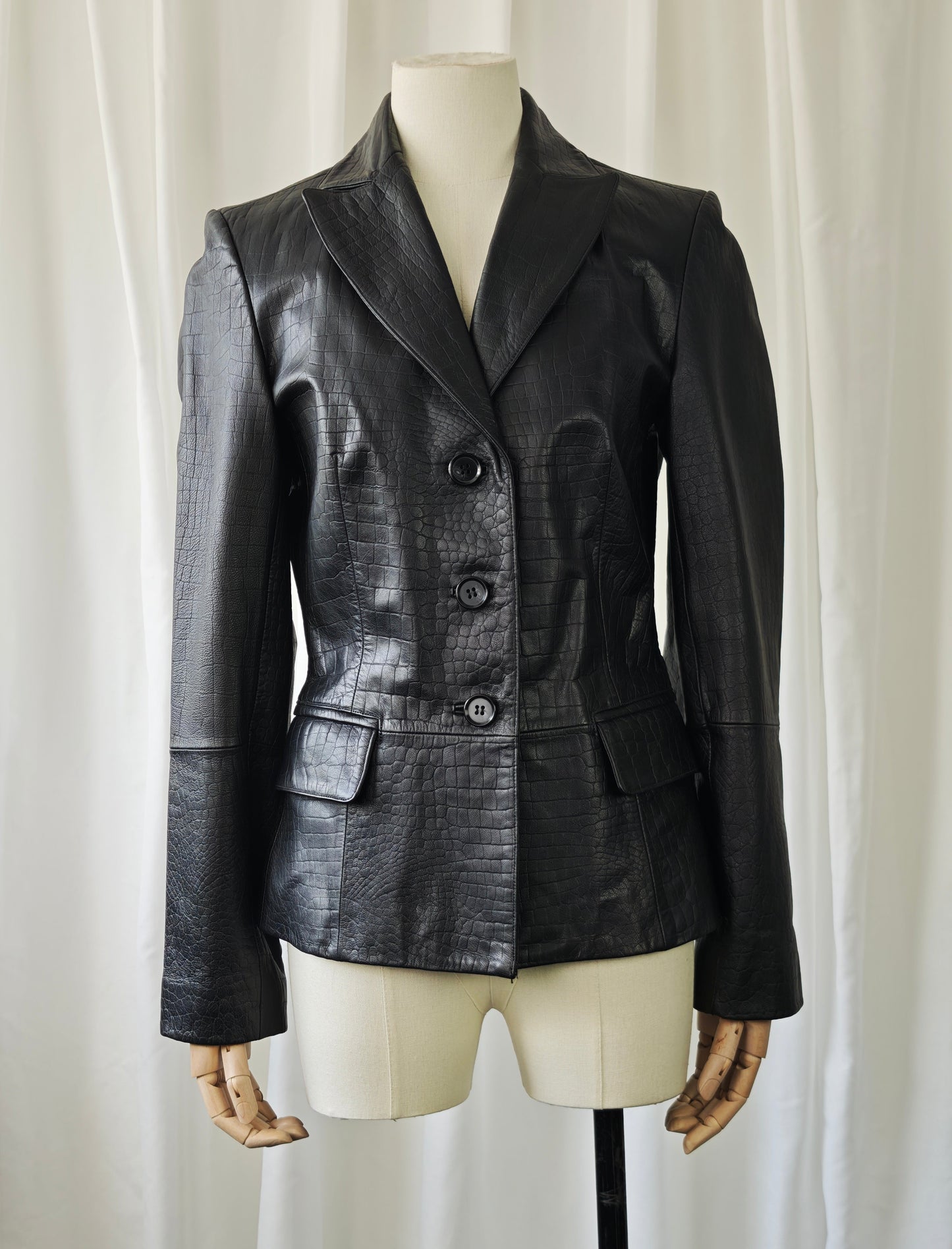 Black leather croco blazer