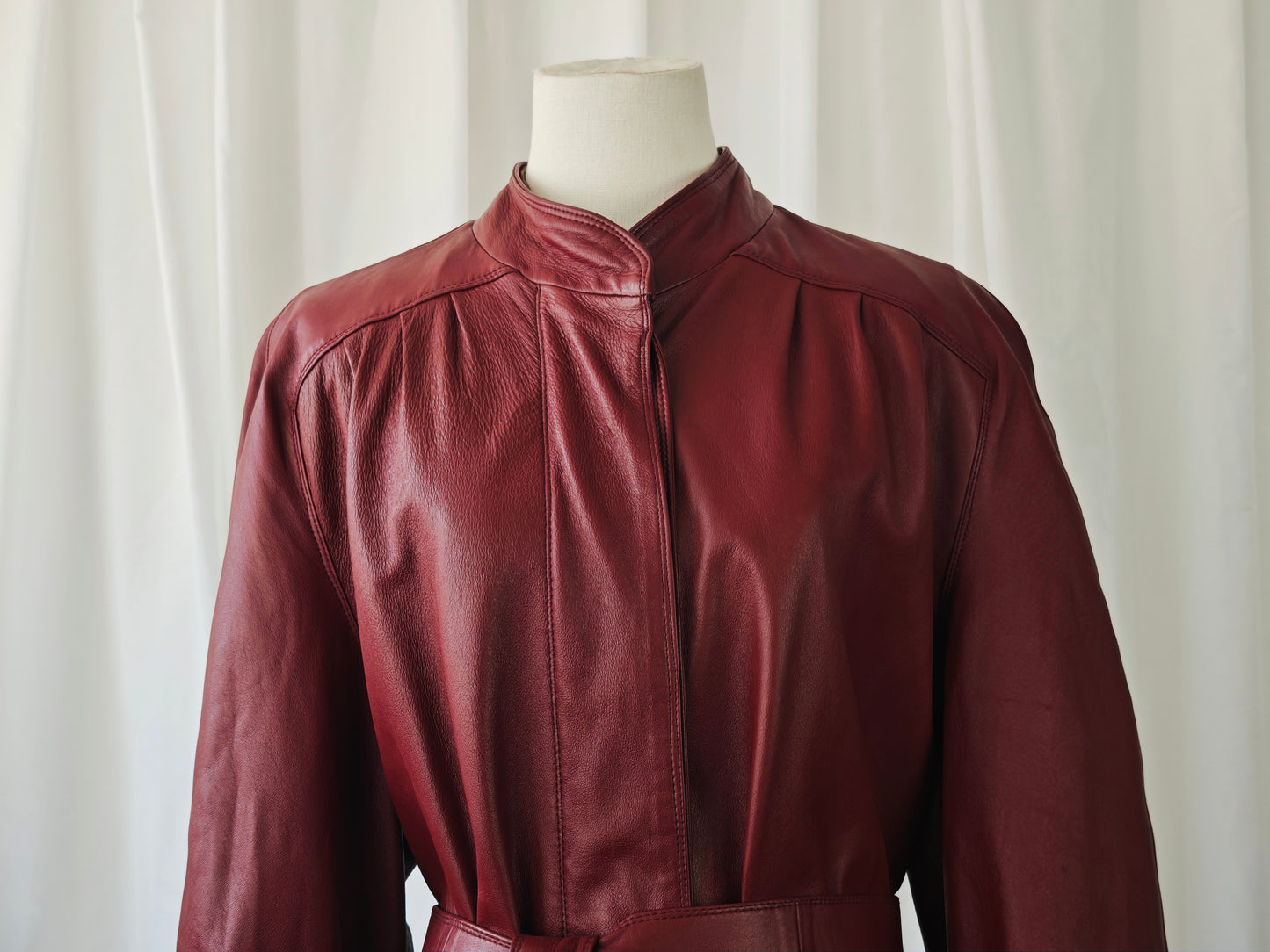 Burgundy leather trench coat