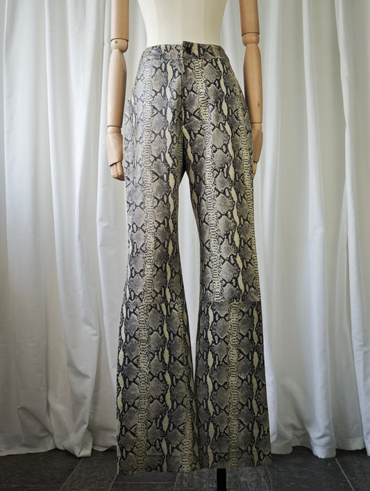Leather snake print trousers
