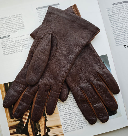 Chocolate brown leather gloves - S/M