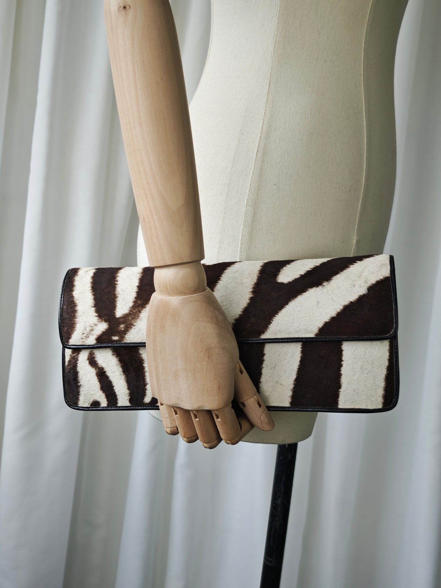 Genuine zebra hide clutch