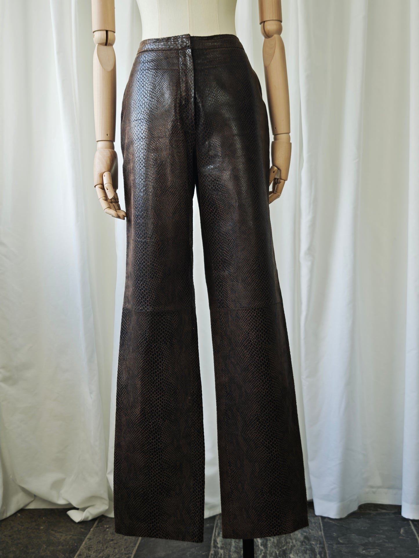 Crocodile print leather trousers