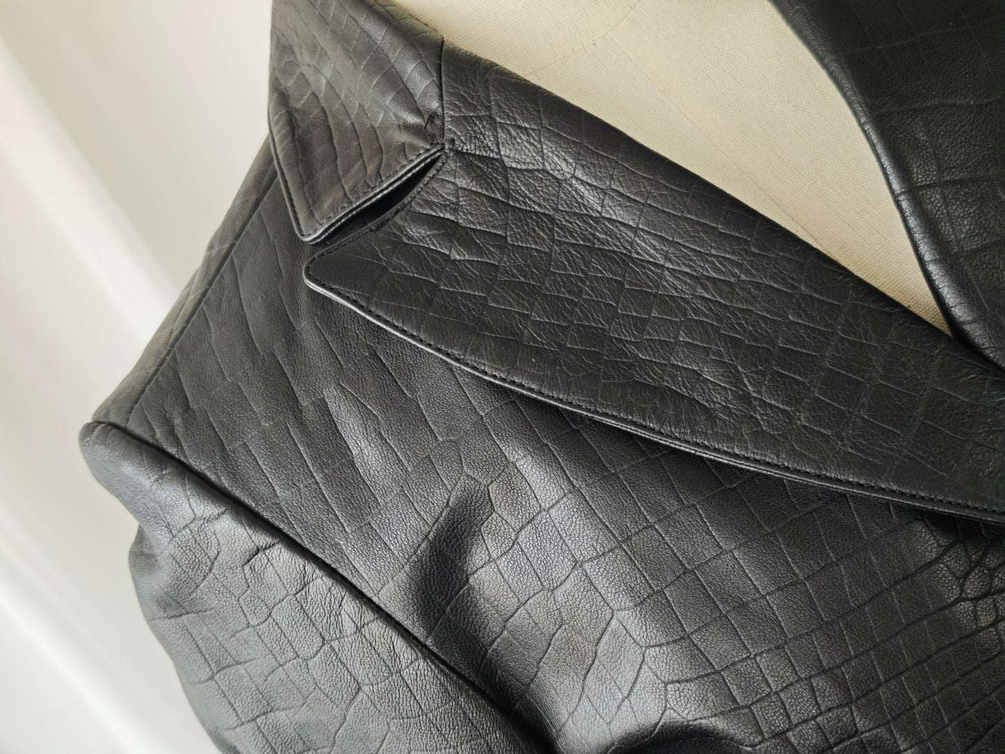 Black leather croco blazer