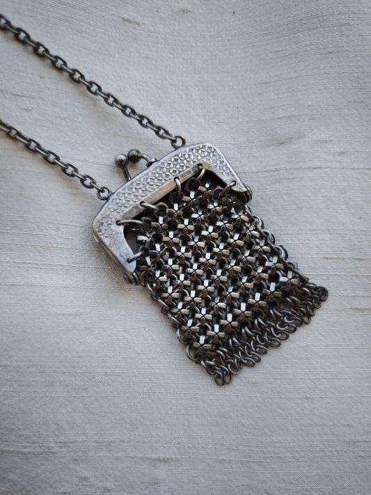 Antique chainmail purse necklace