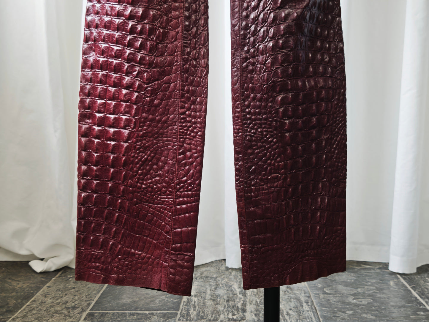 Leather croco embossed trousers