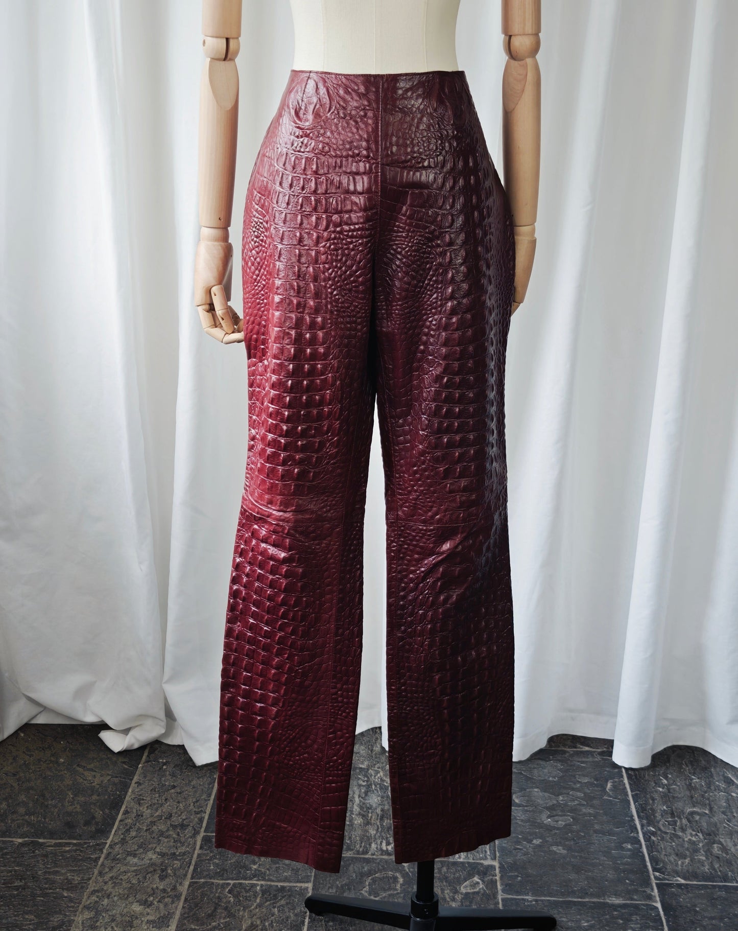 Leather croco embossed trousers