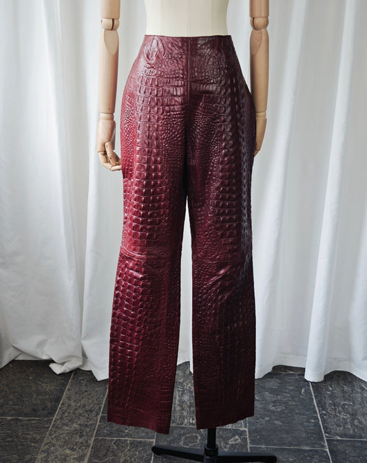 Leather croco embossed trousers