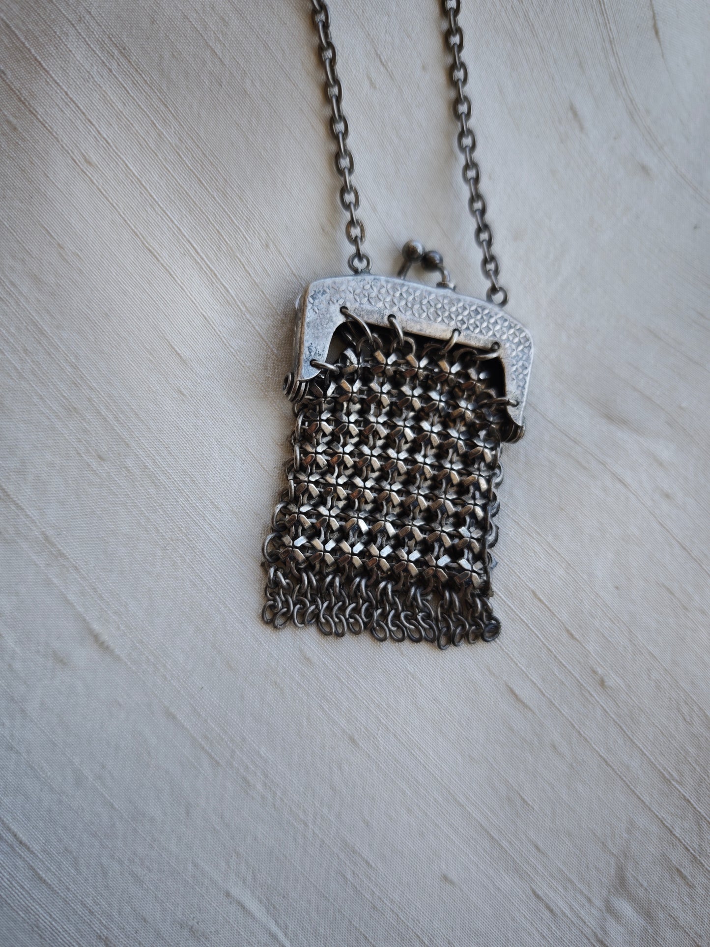 Antique chainmail purse necklace