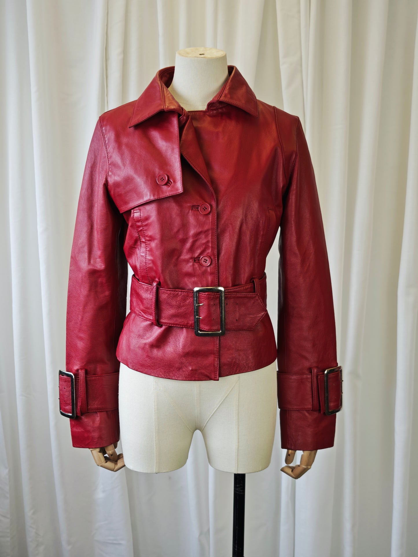 cropped leather trench