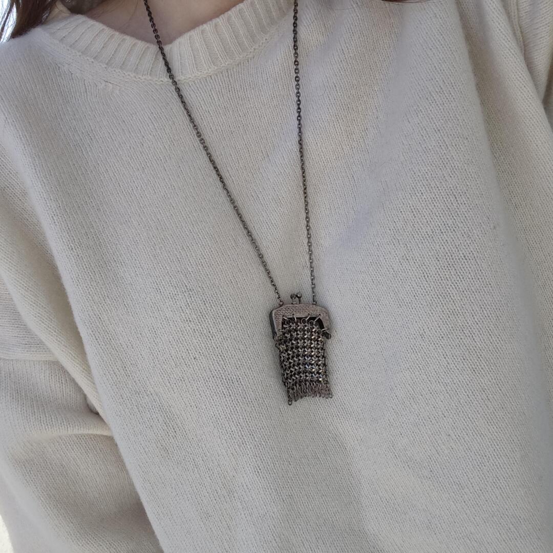 Antique chainmail purse necklace