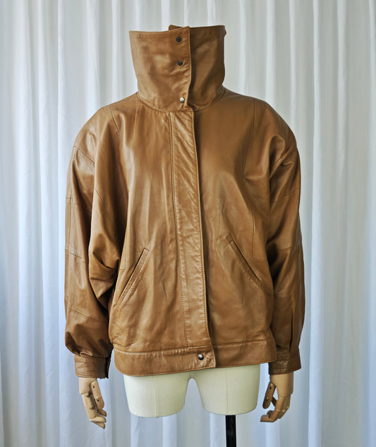Tan funnel neck bomber jacket