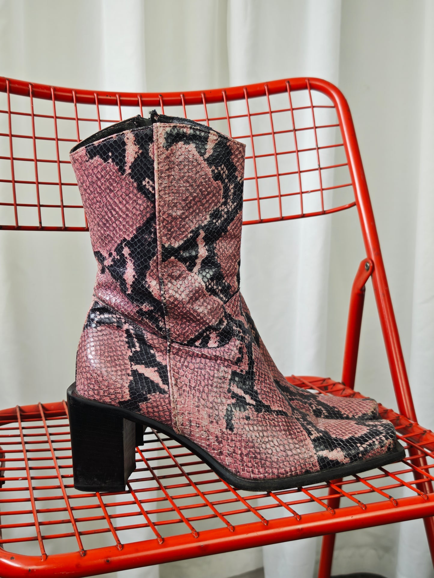 Pink snake print boots
