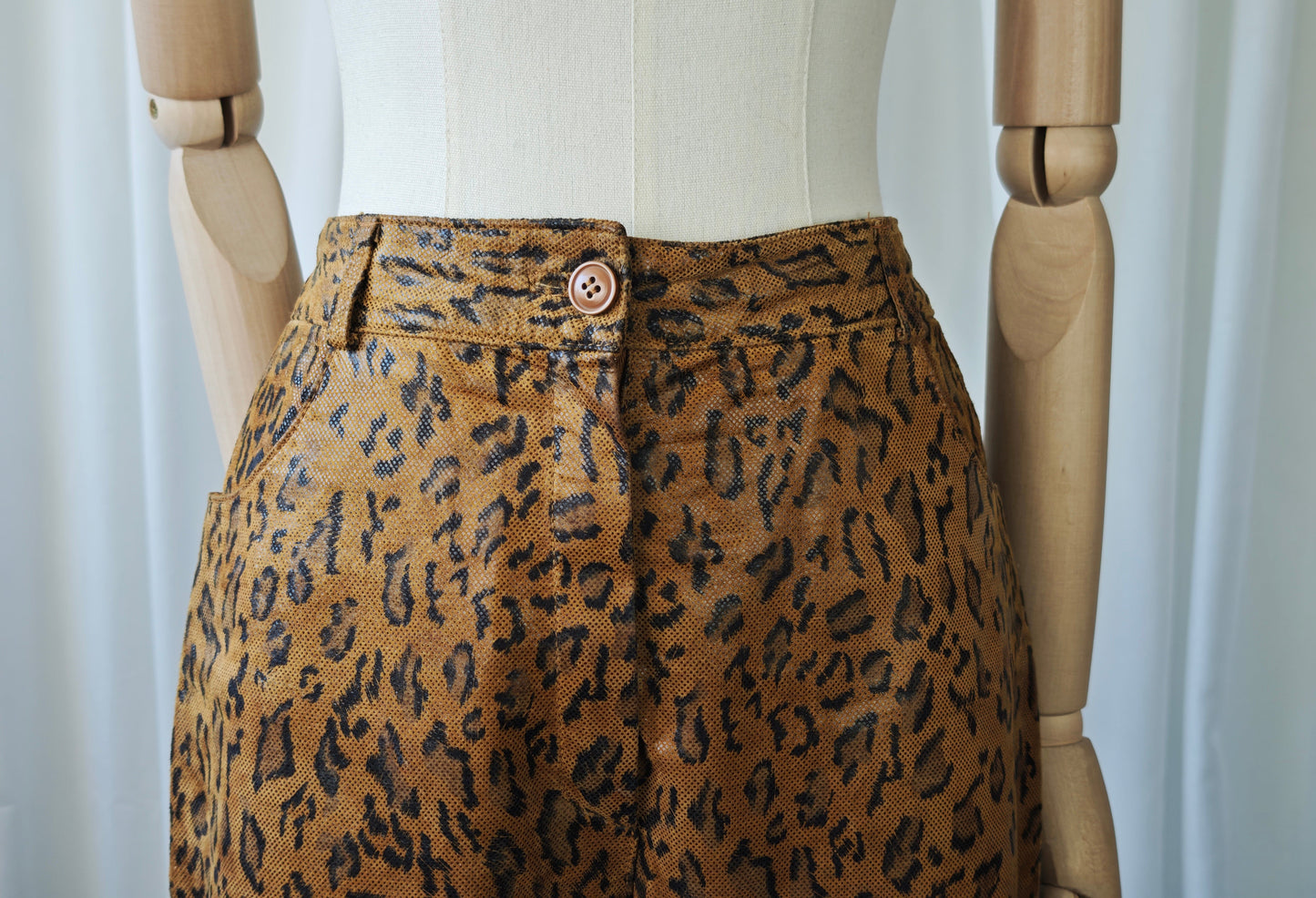 Leather leopard trousers