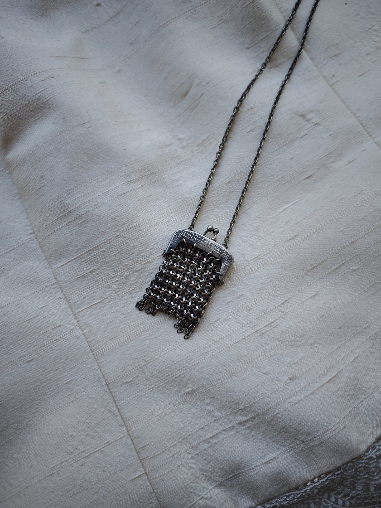 Antique chainmail purse necklace