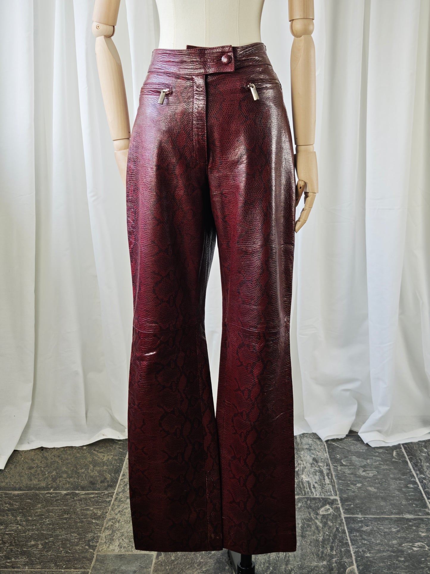 Burgundy snake trousers - M