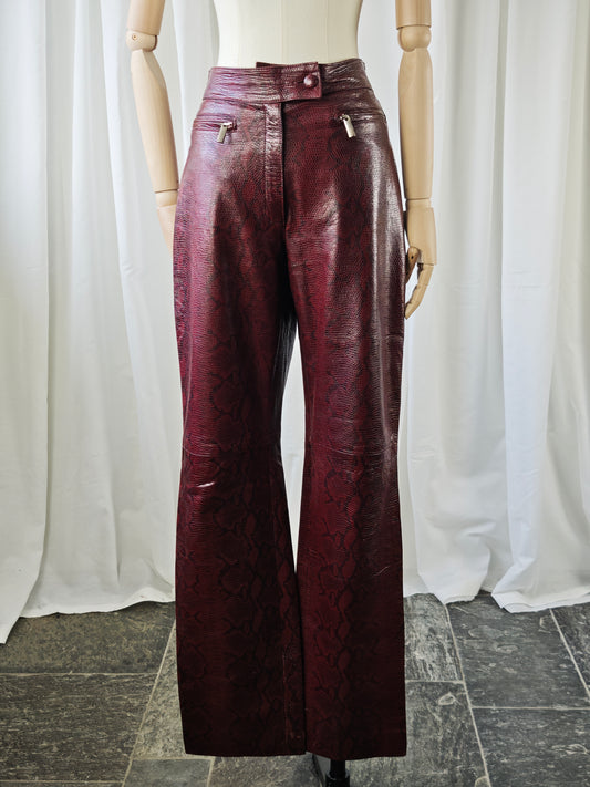 Burgundy snake trousers - M