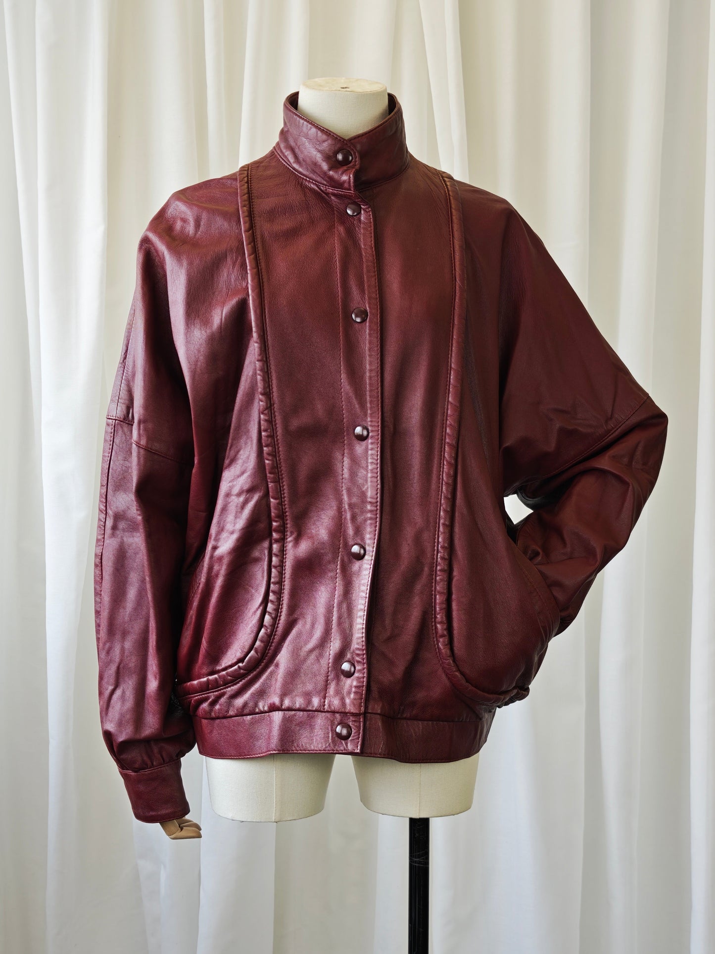 Burgundy leather bomberjack