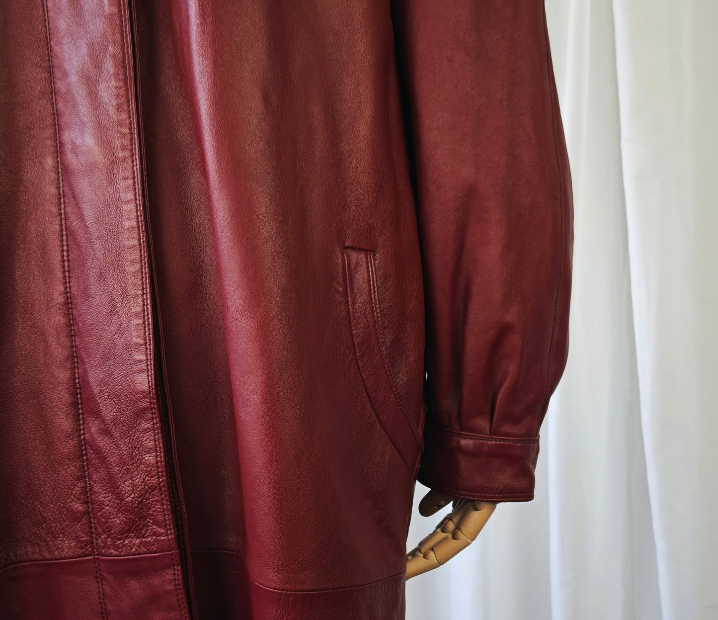 Burgundy leather trench coat