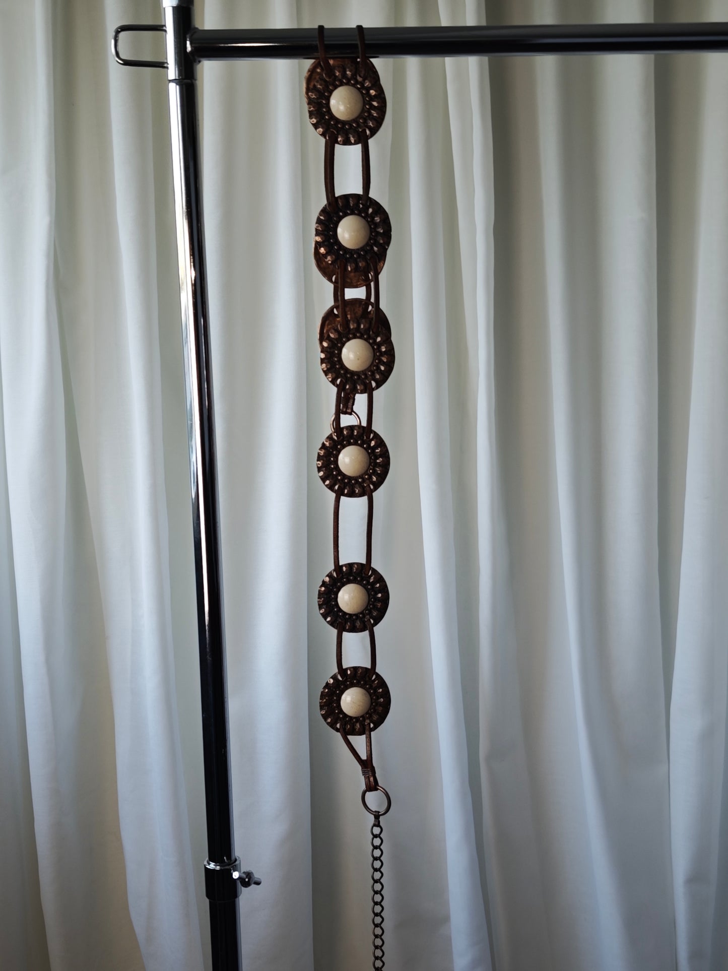 Metal and leather chain belt - 100 cm
