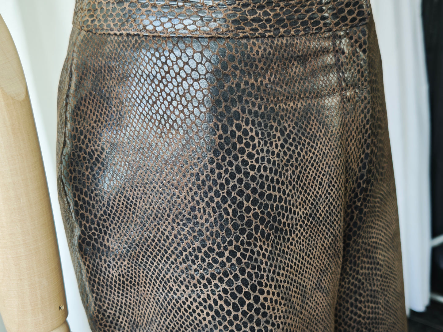 Crocodile print leather trousers