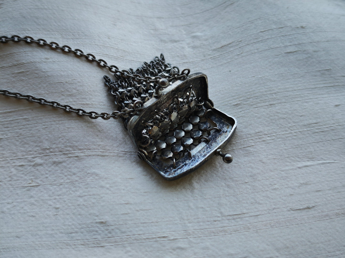 Antique chainmail purse necklace