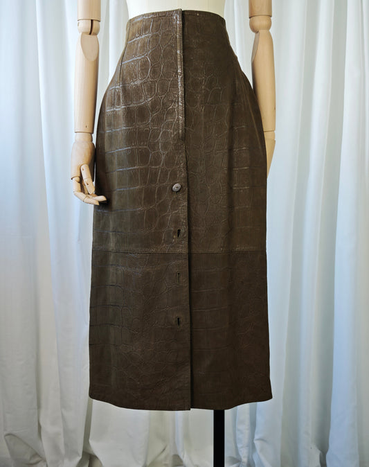 Leather crocodile print skirt